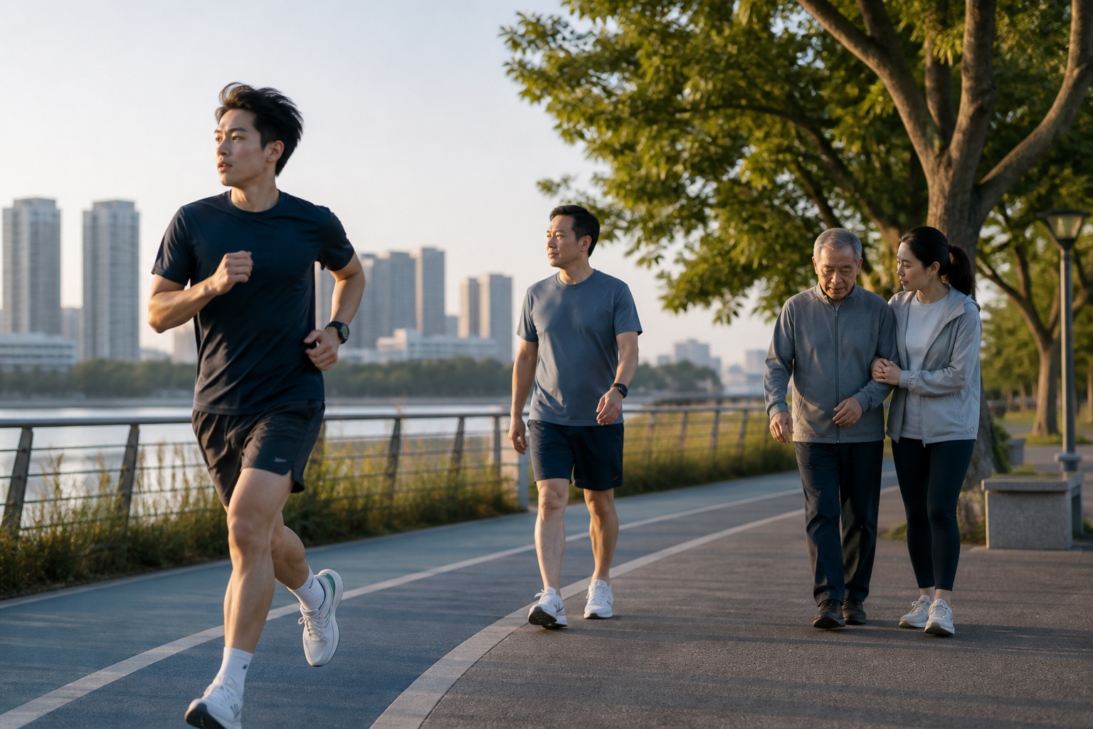 不同年龄的人在真实生活中行走和跑步